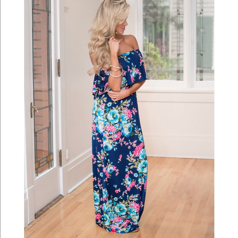 Boat Neck Floral Maxi Dress - Picture 2 of 5